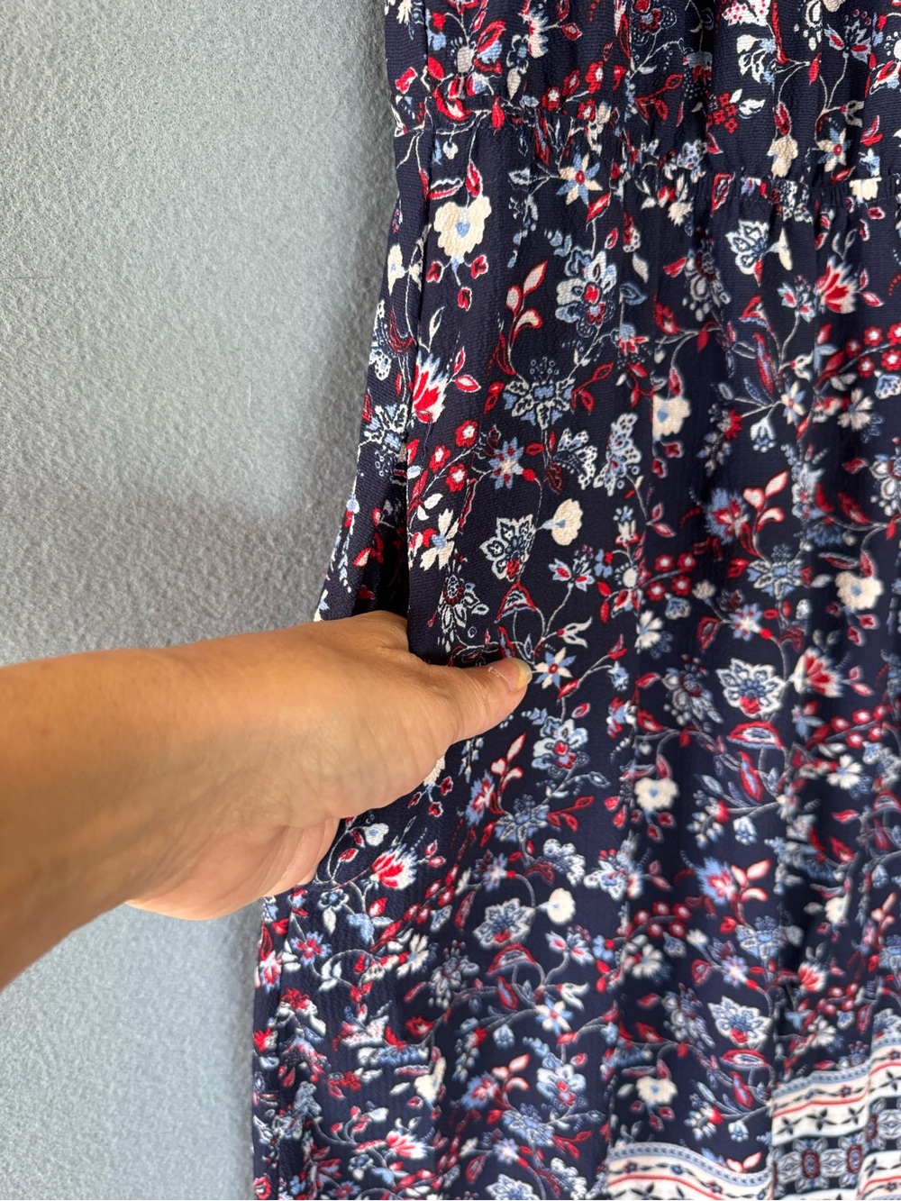 STYLE & CO Navy Floral Off Shoulder Dress Small NWT Boho Pockets - Picture 6 of 10